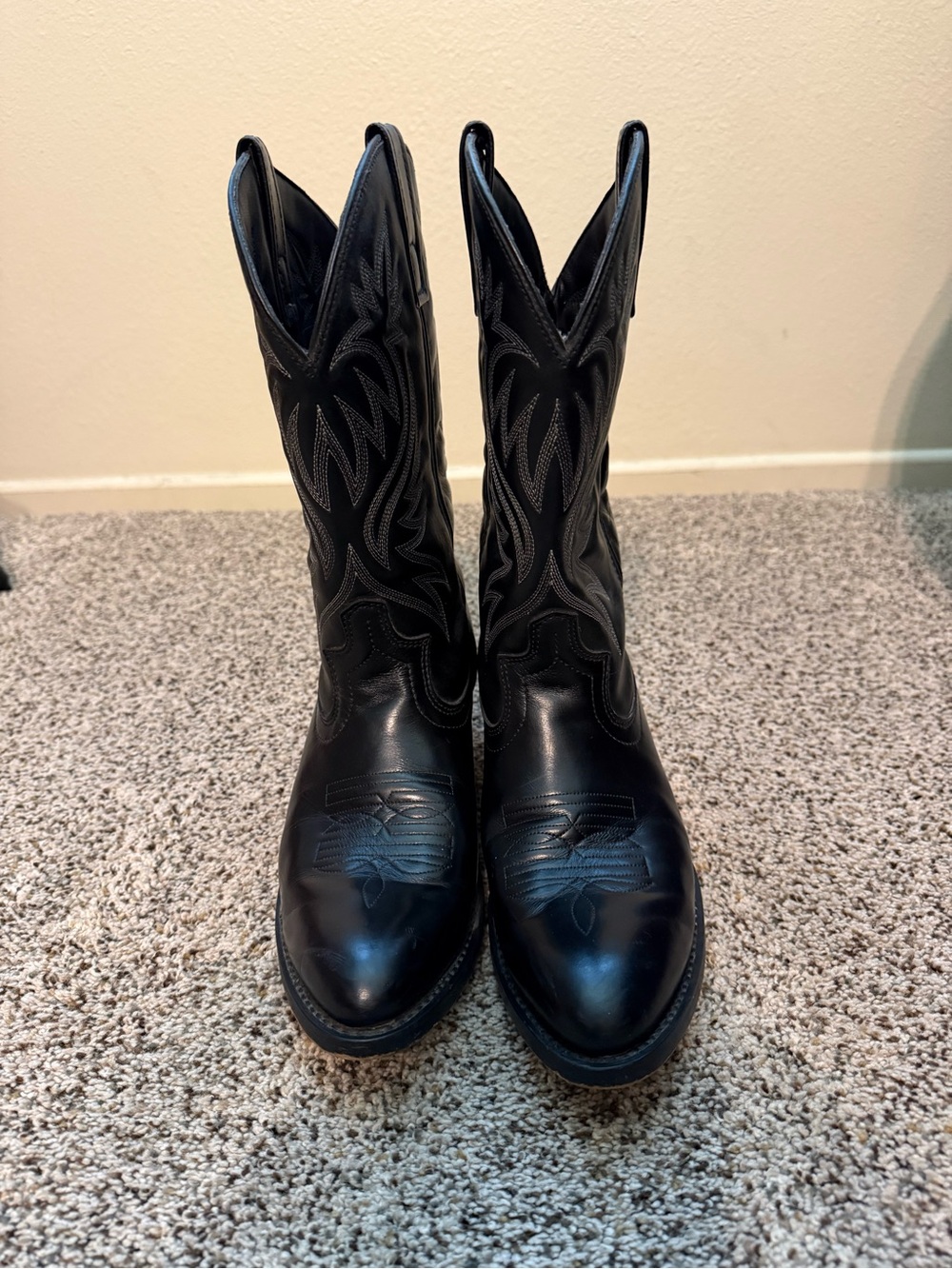 Laredo Black Leather Western Boots with Embroidered Shaft